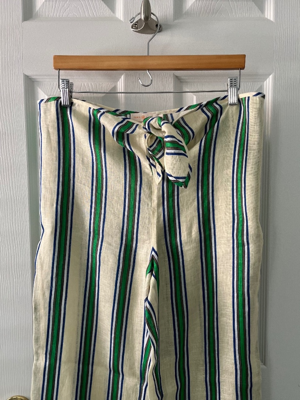 Tory Burch Striped Linen Pant with tie waist - Size M - Authentic